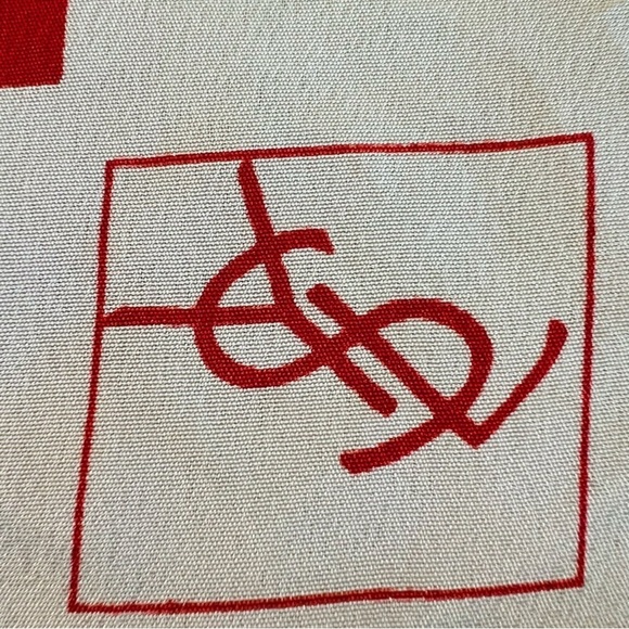 YSL Yves Saint Laurent Silk Scarf Large Multi Wear GUC Red White Monogram - Picture 4 of 12